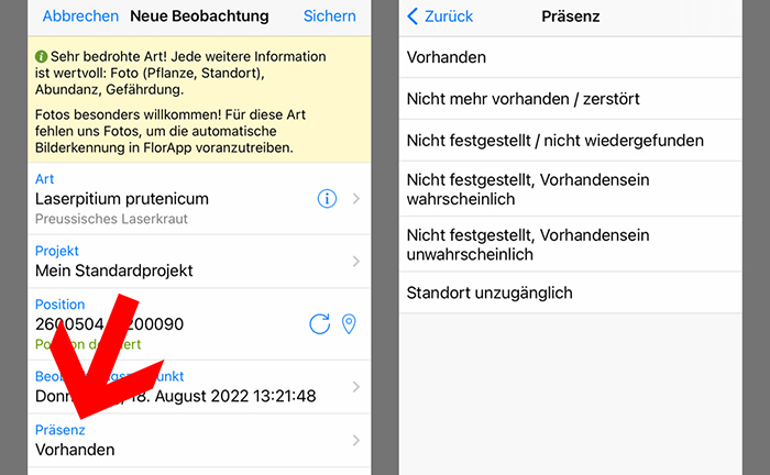 Screenshot Fundmeldung Mission Entdecken