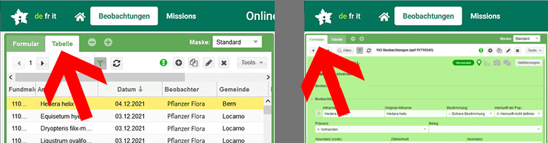 Bild Onlinefeldbuch Tabelle Formular