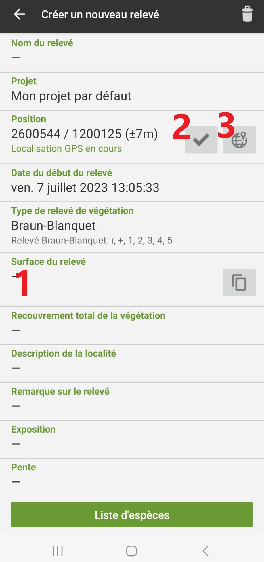 Screenshot Relevé FlorApp