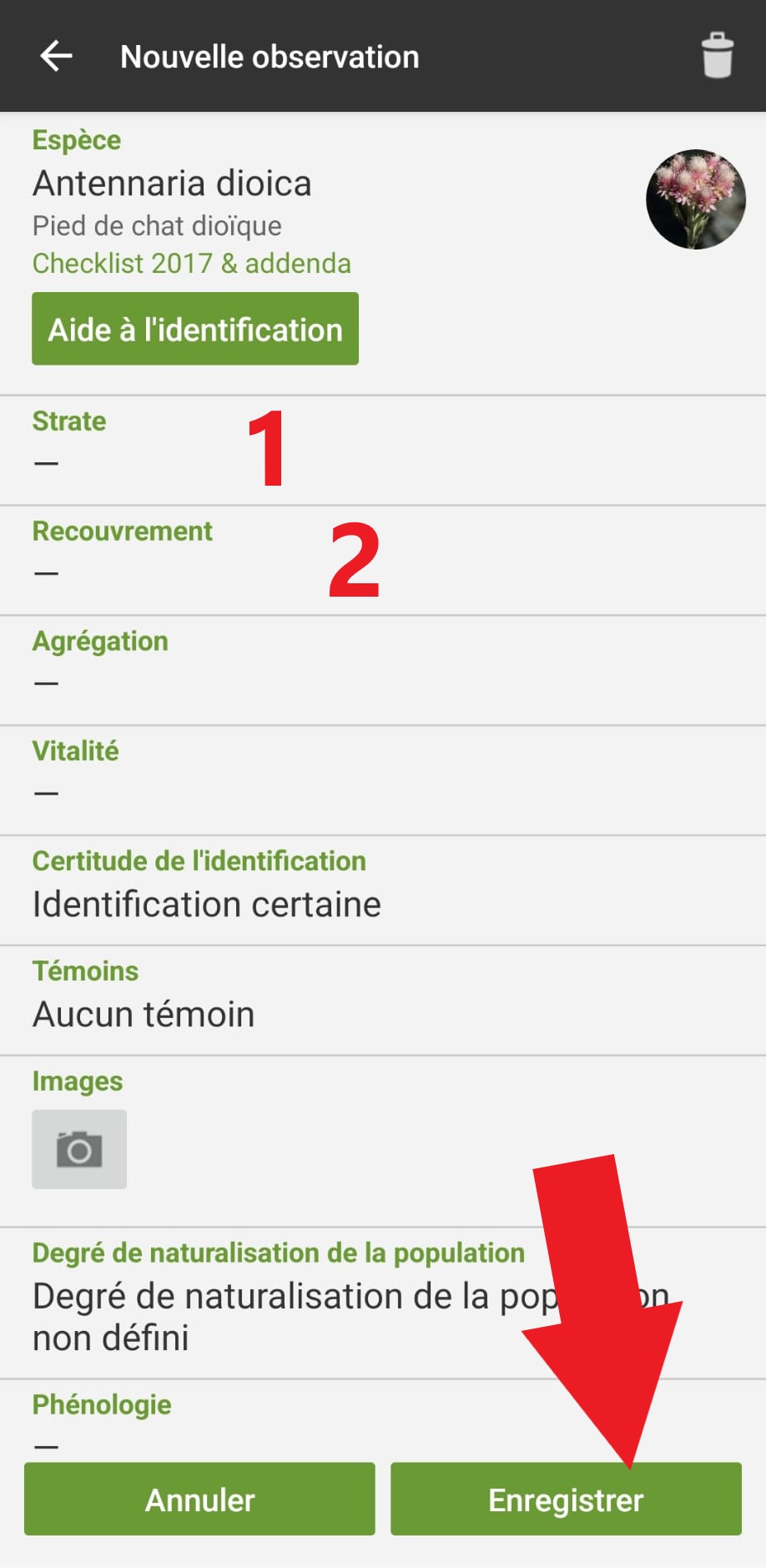 Screenshot Relevé FlorApp