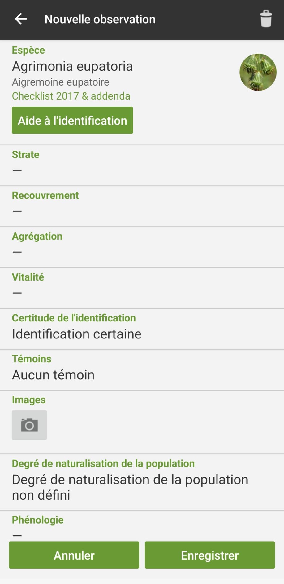 Screenshot Relevé FlorApp